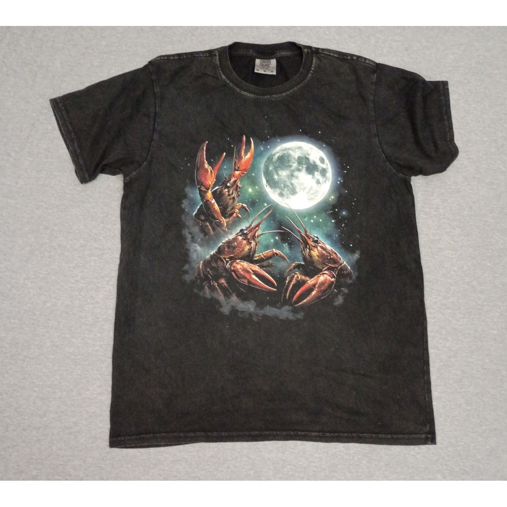 Comfort Colors Three Crawfish Moon T-Shirt Black Garment Dye Graphic Tee Medium
